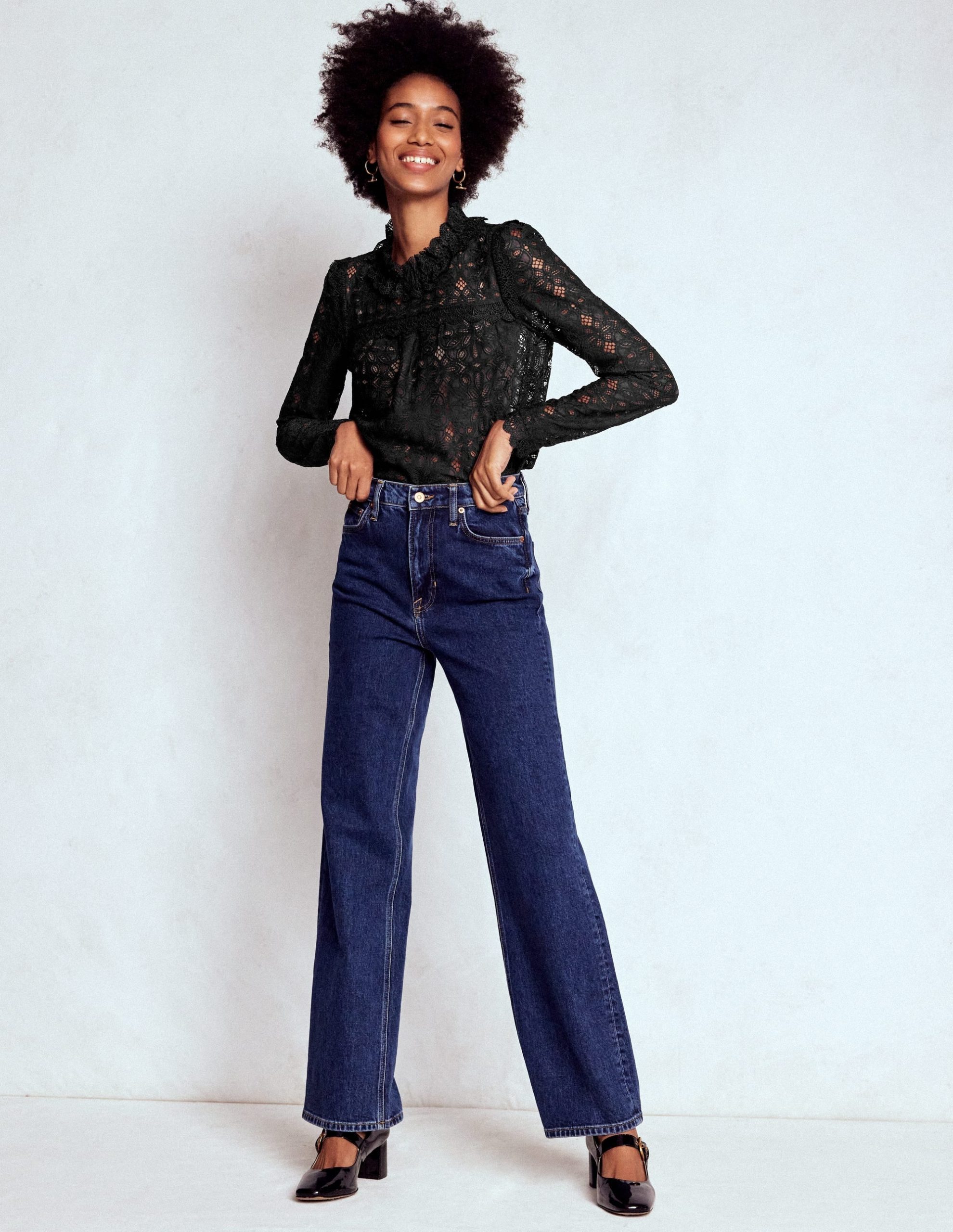 Lace Trim Detail Top-Black - Image 5