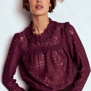 Lace Trim Detail Top-Deep Wisteria