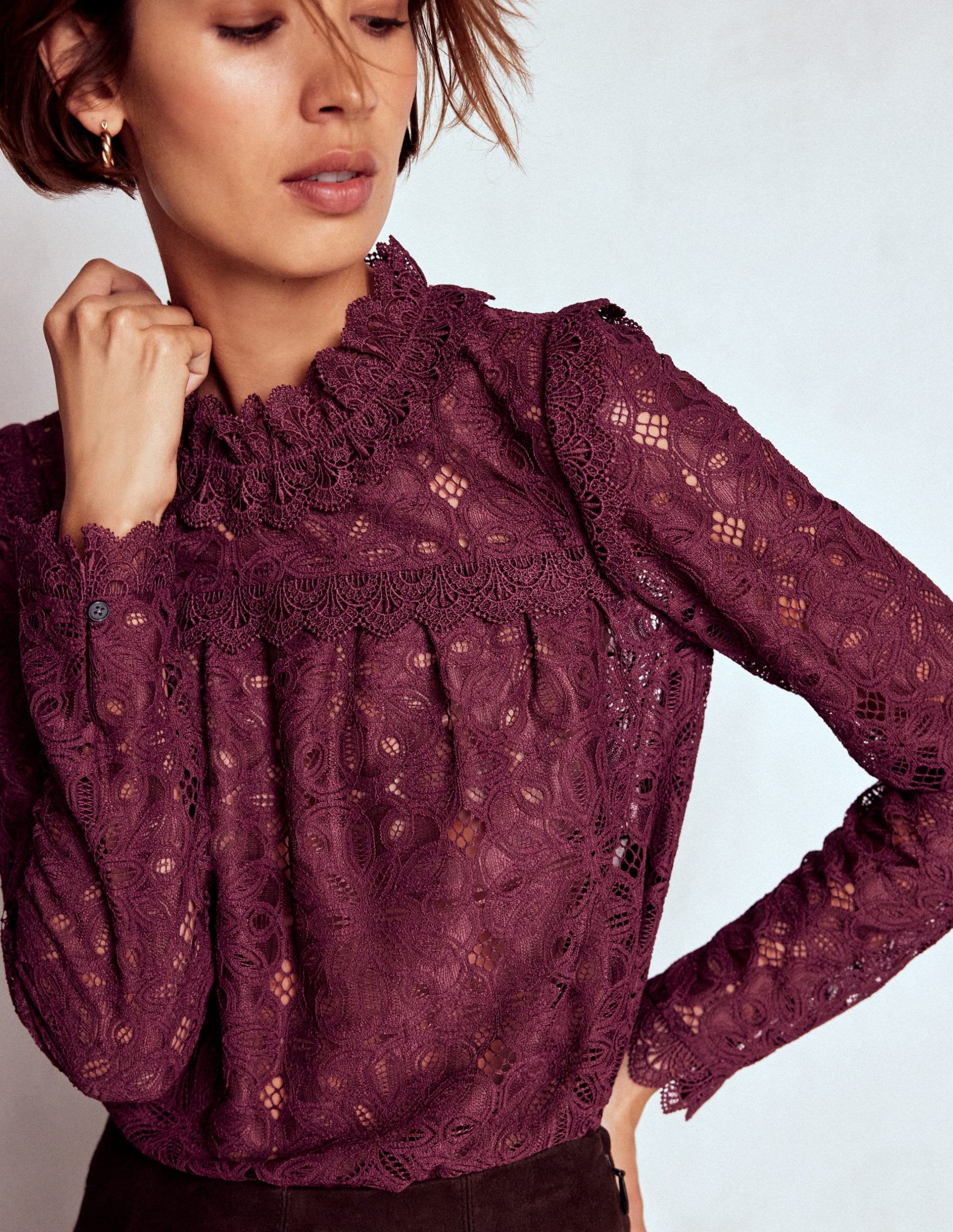 Lace Trim Detail Top-Deep Wisteria - Image 2
