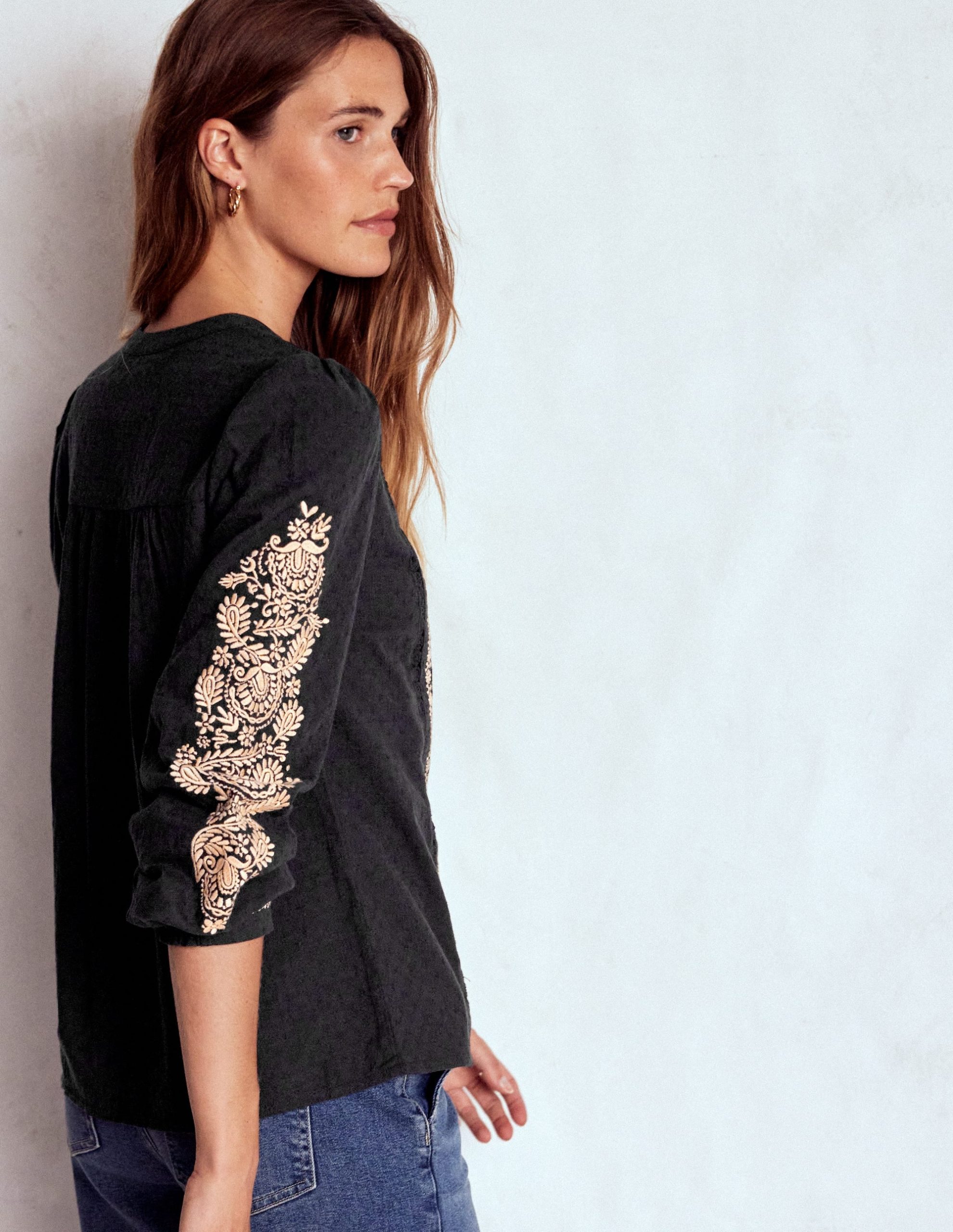 Embroidered Cotton Top-Black - Image 3