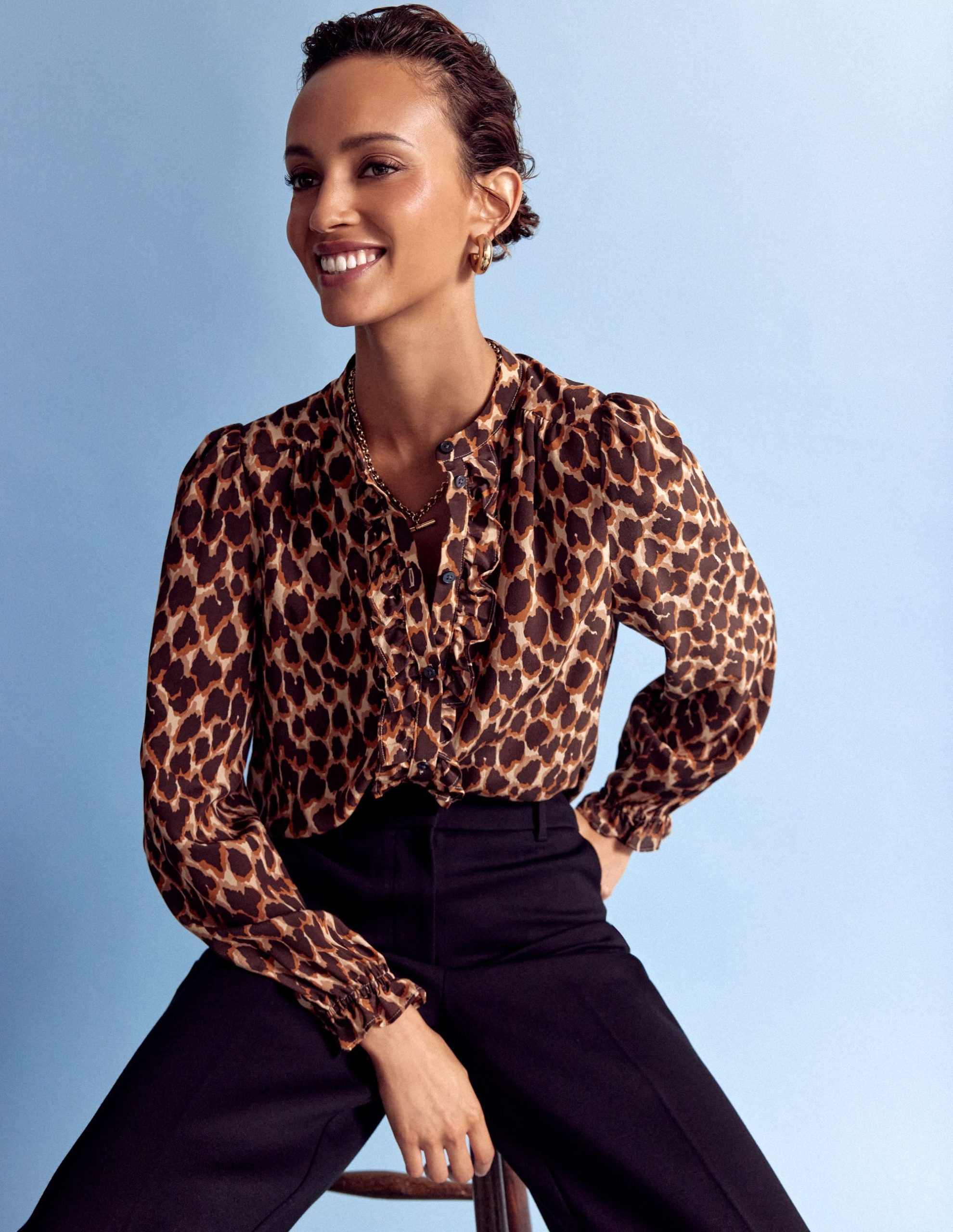 Alice Frill Front Silk Top-Leopard Spots - Image 4