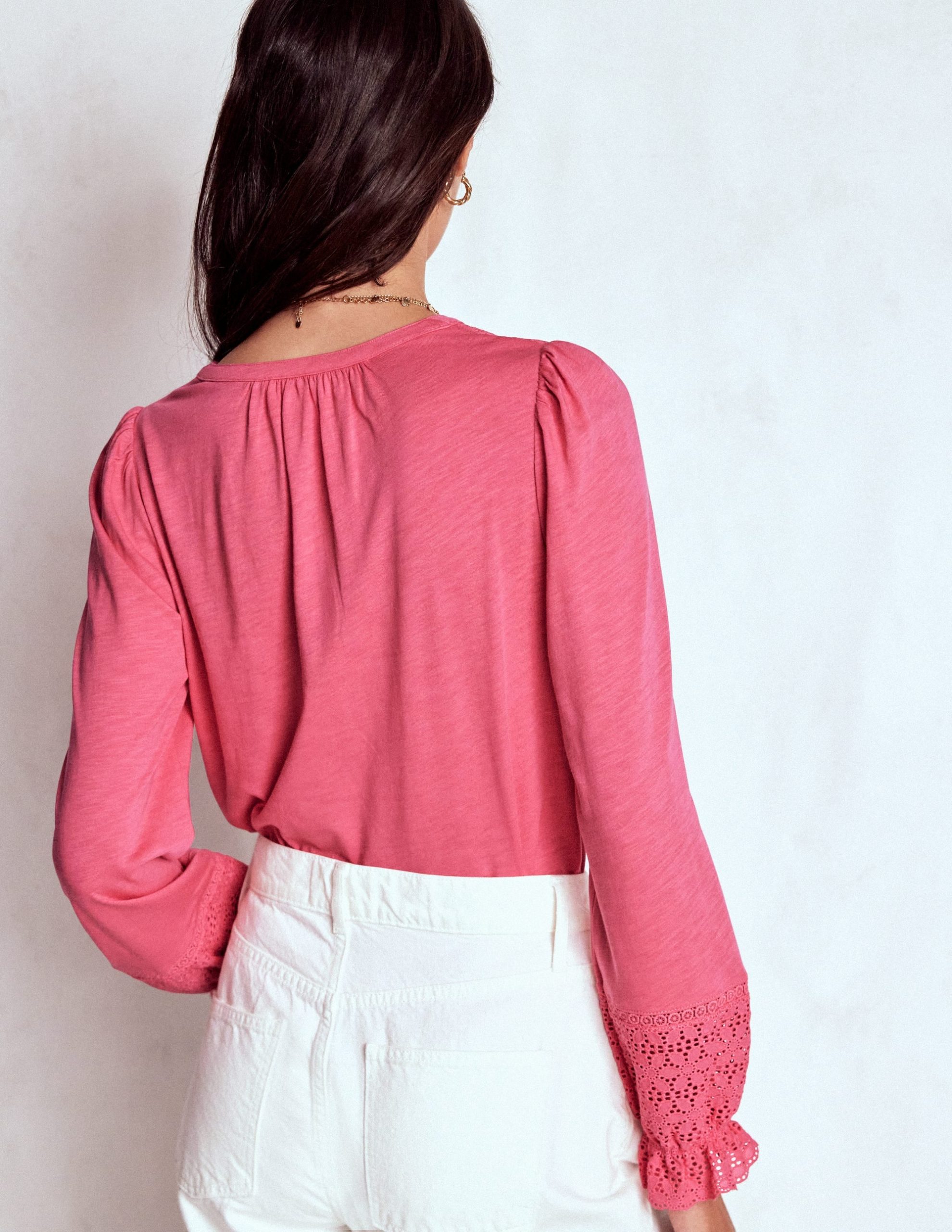 Pippa Broderie Jersey Shirt-Rose Pink - Image 3