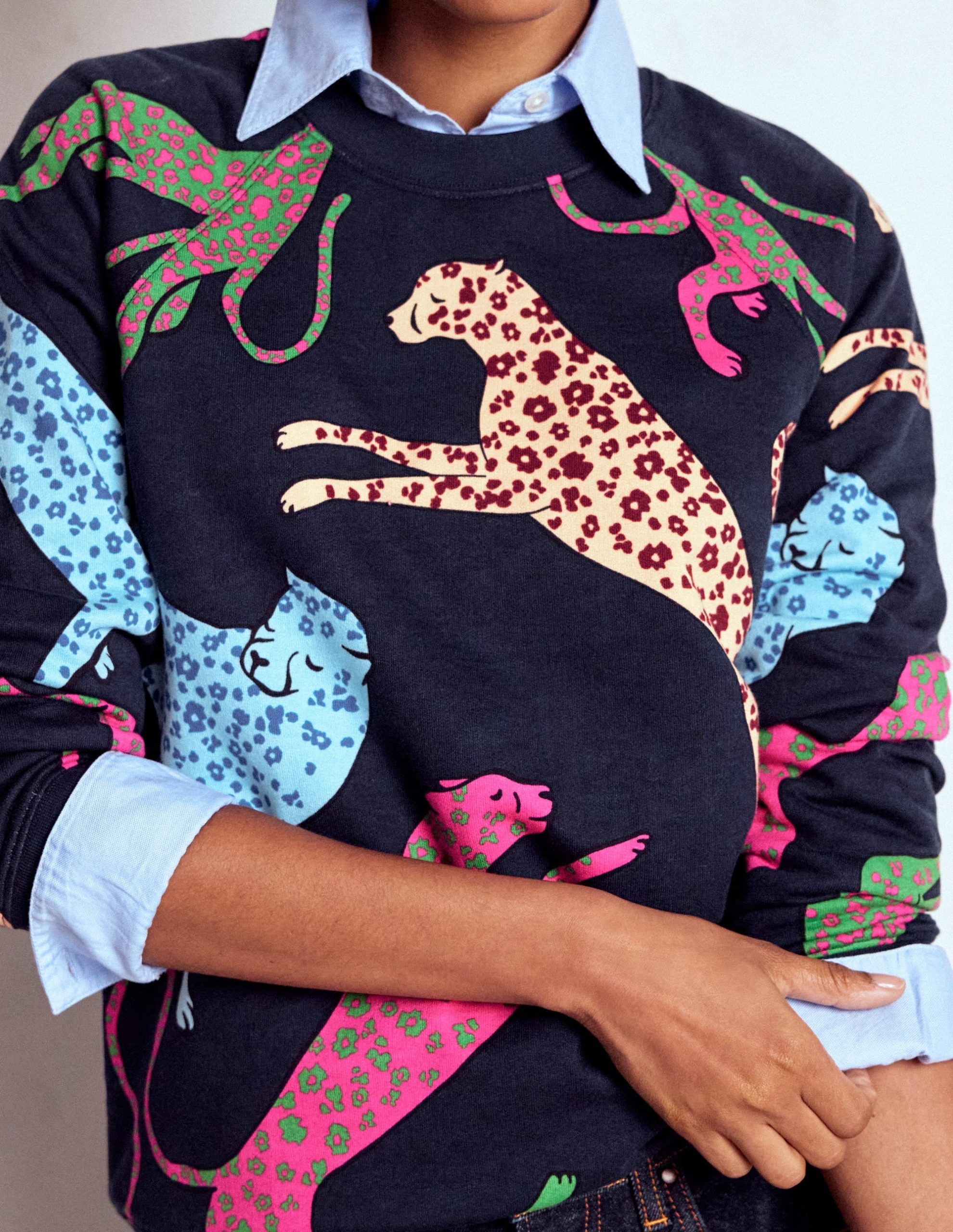 Rosa Printed Sweatshirt-Navy. Leaping Leopard - Image 2