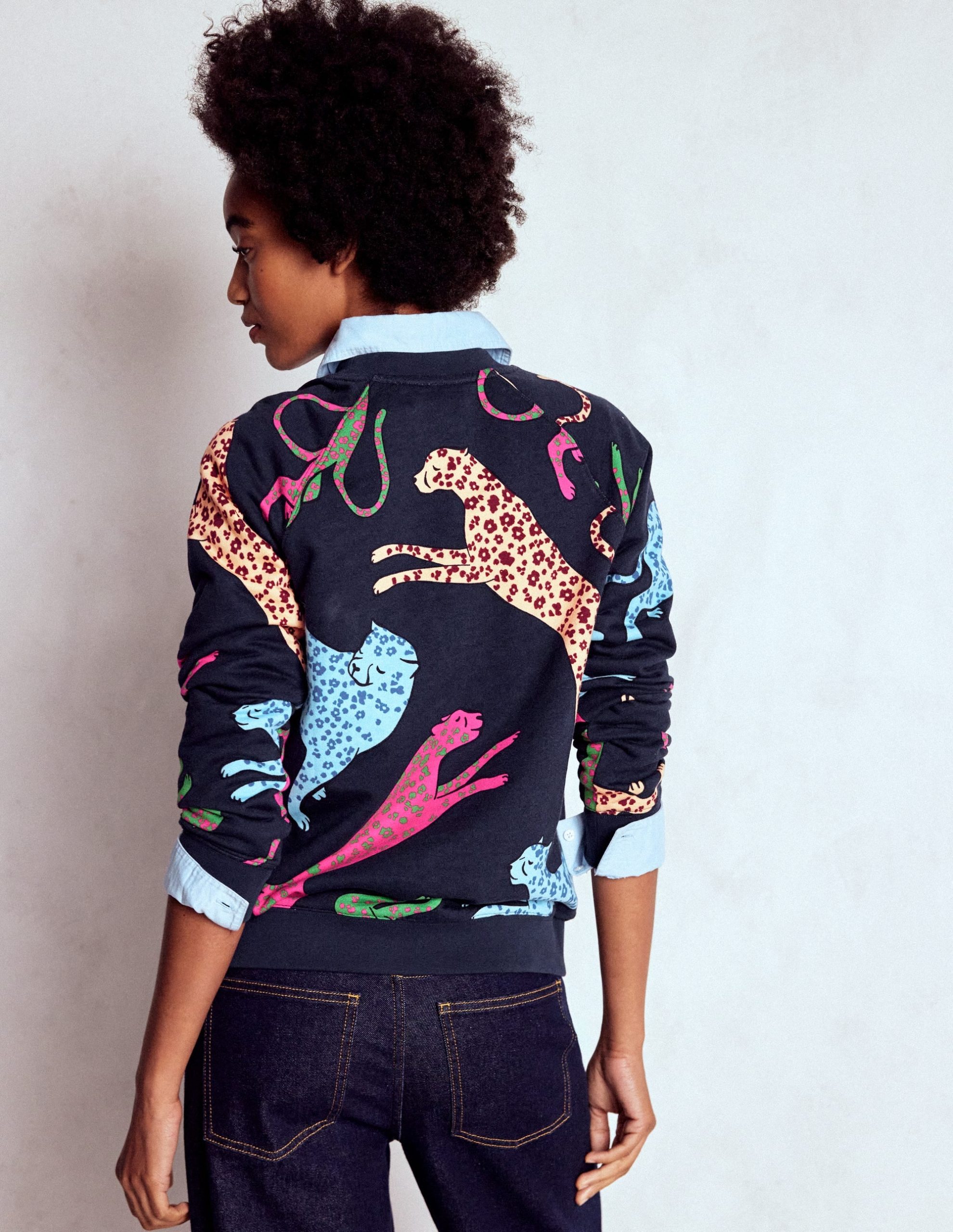 Rosa Printed Sweatshirt-Navy. Leaping Leopard - Image 3