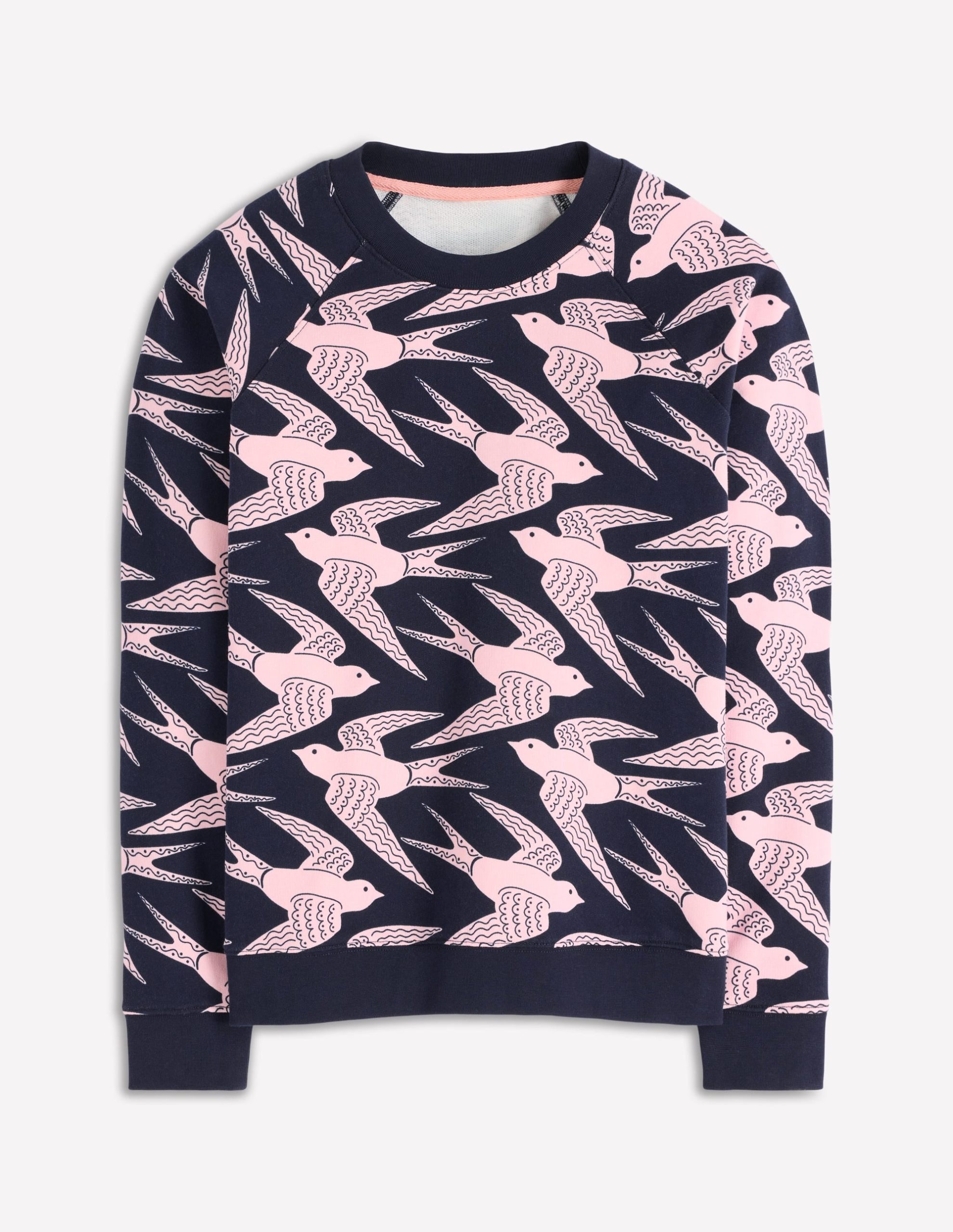 Rosa Printed Sweatshirt-Navy. Pink Swooping Swallow - Image 5