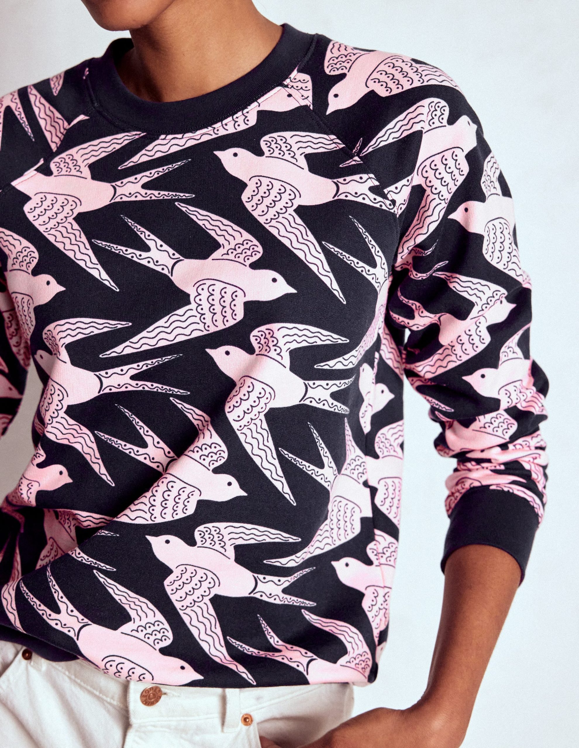 Rosa Printed Sweatshirt-Navy. Pink Swooping Swallow - Image 2