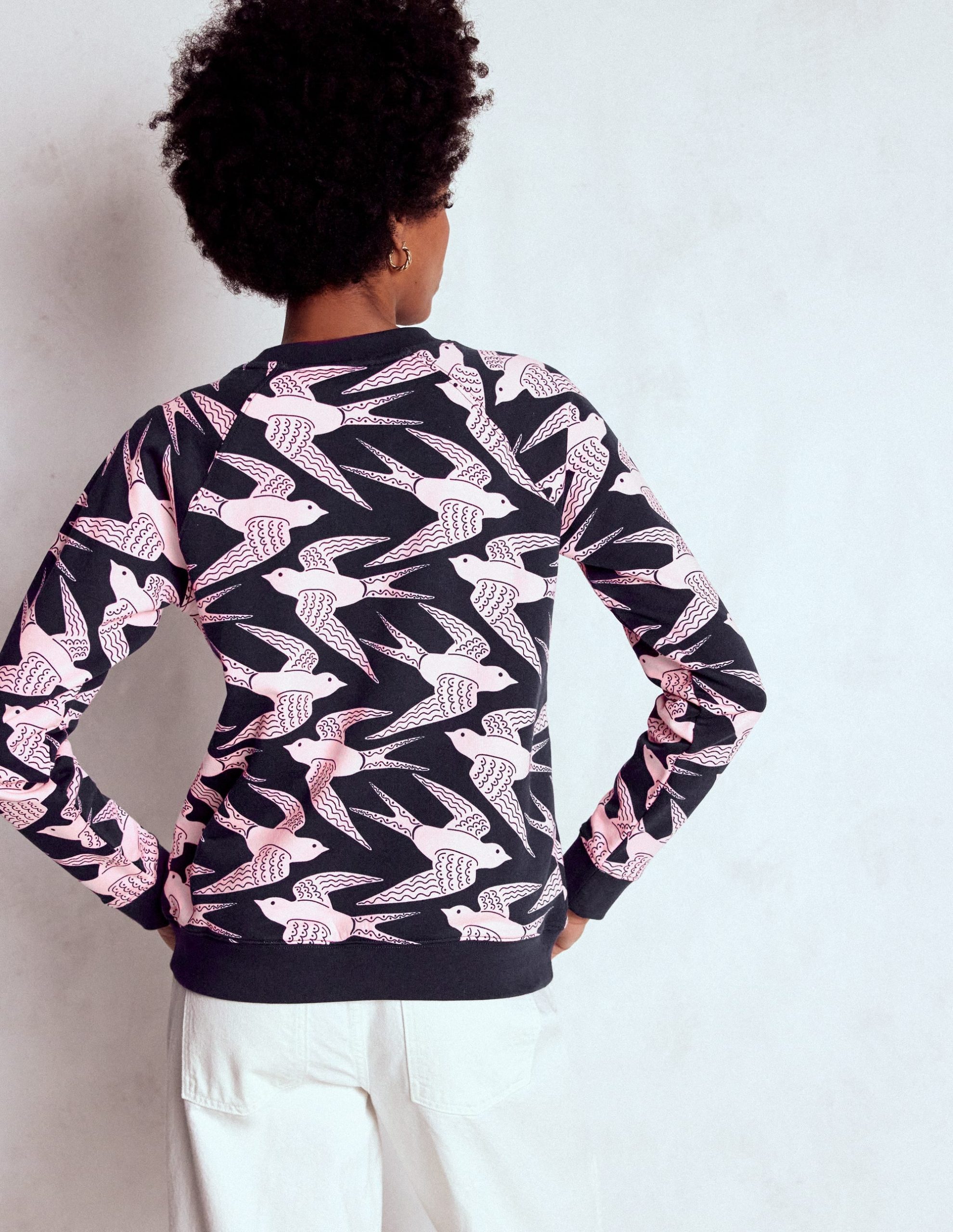Rosa Printed Sweatshirt-Navy. Pink Swooping Swallow - Image 3