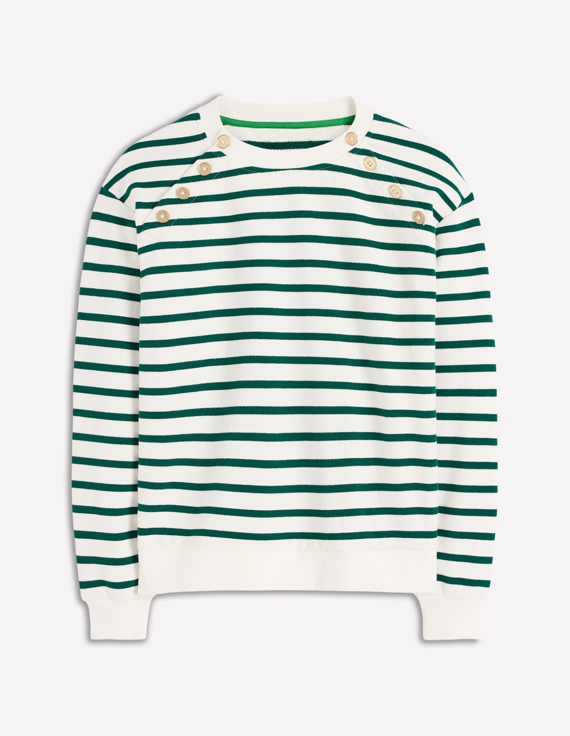 Button Detail Sweatshirt-Emerald Night. Ivory - Image 5