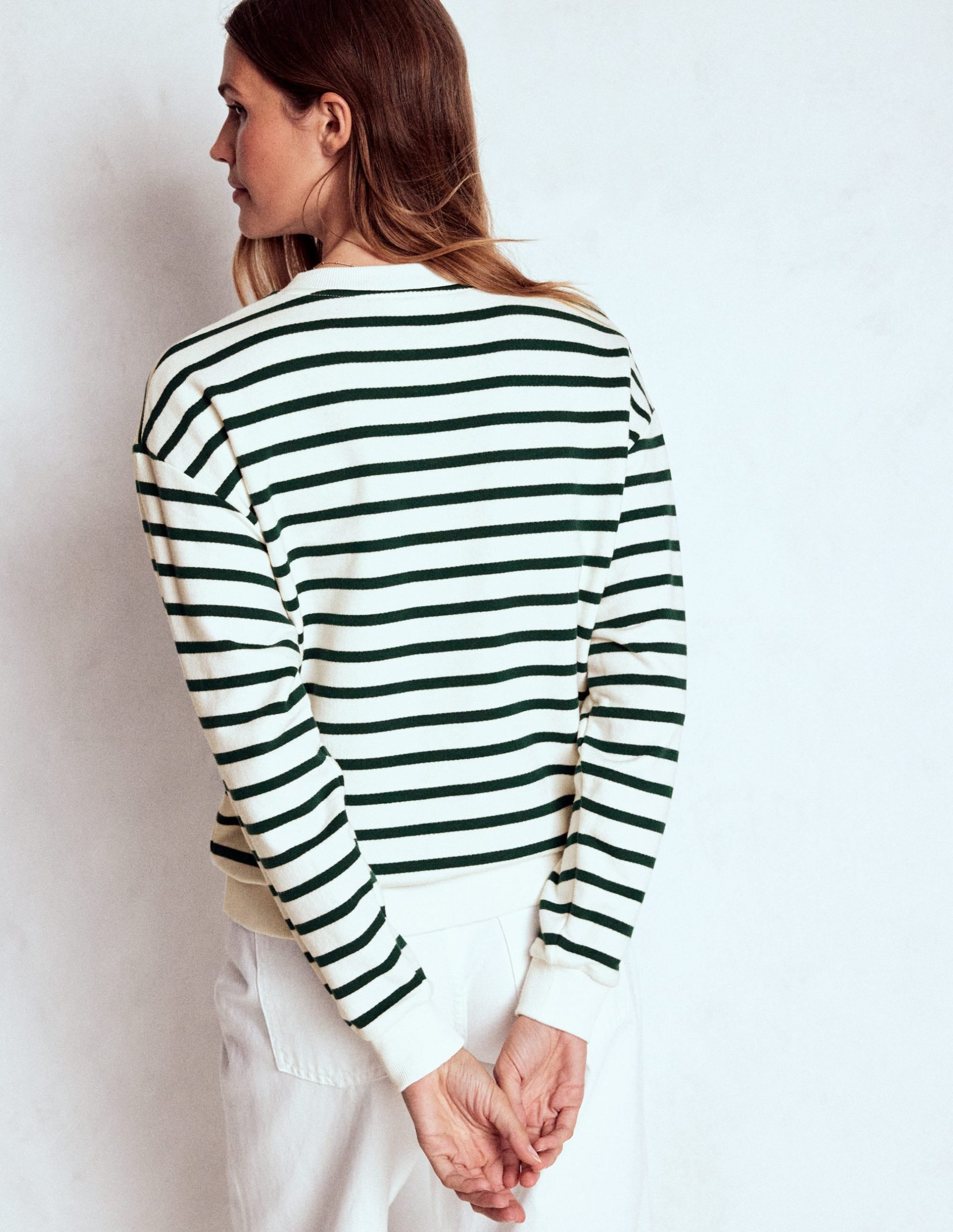 Button Detail Sweatshirt-Emerald Night. Ivory - Image 3