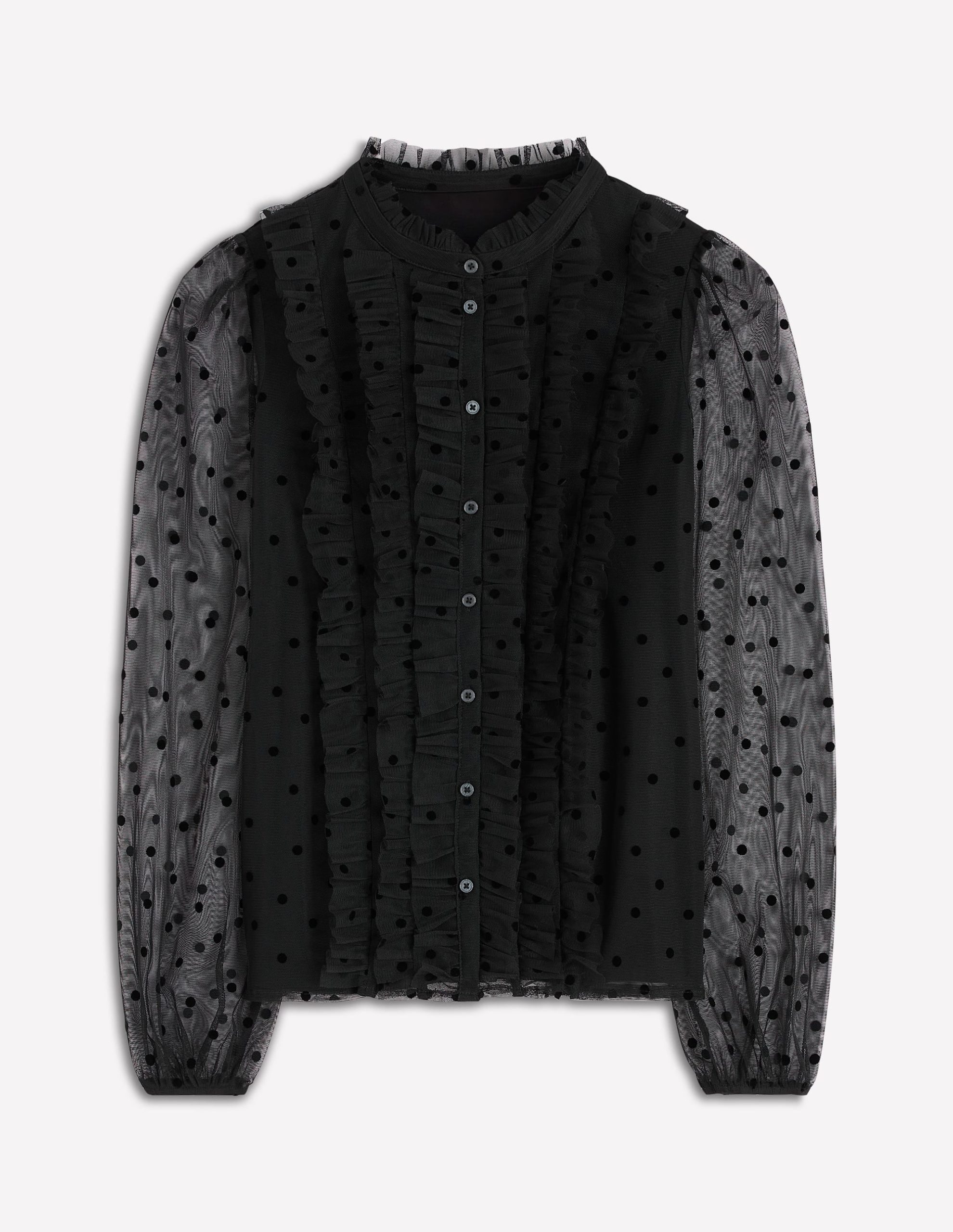 Frilled Tulle Blouse-Black - Image 6