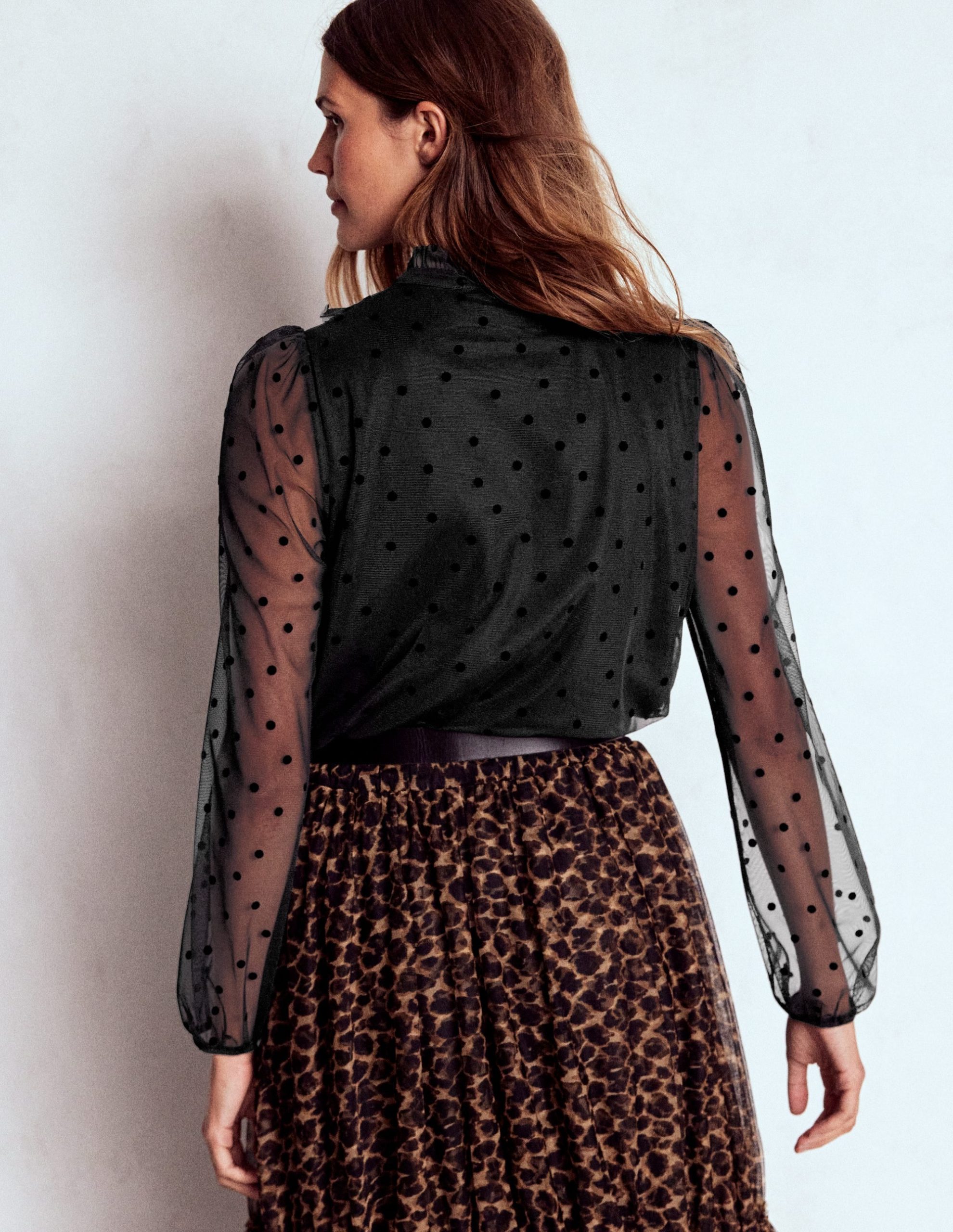 Frilled Tulle Blouse-Black - Image 3