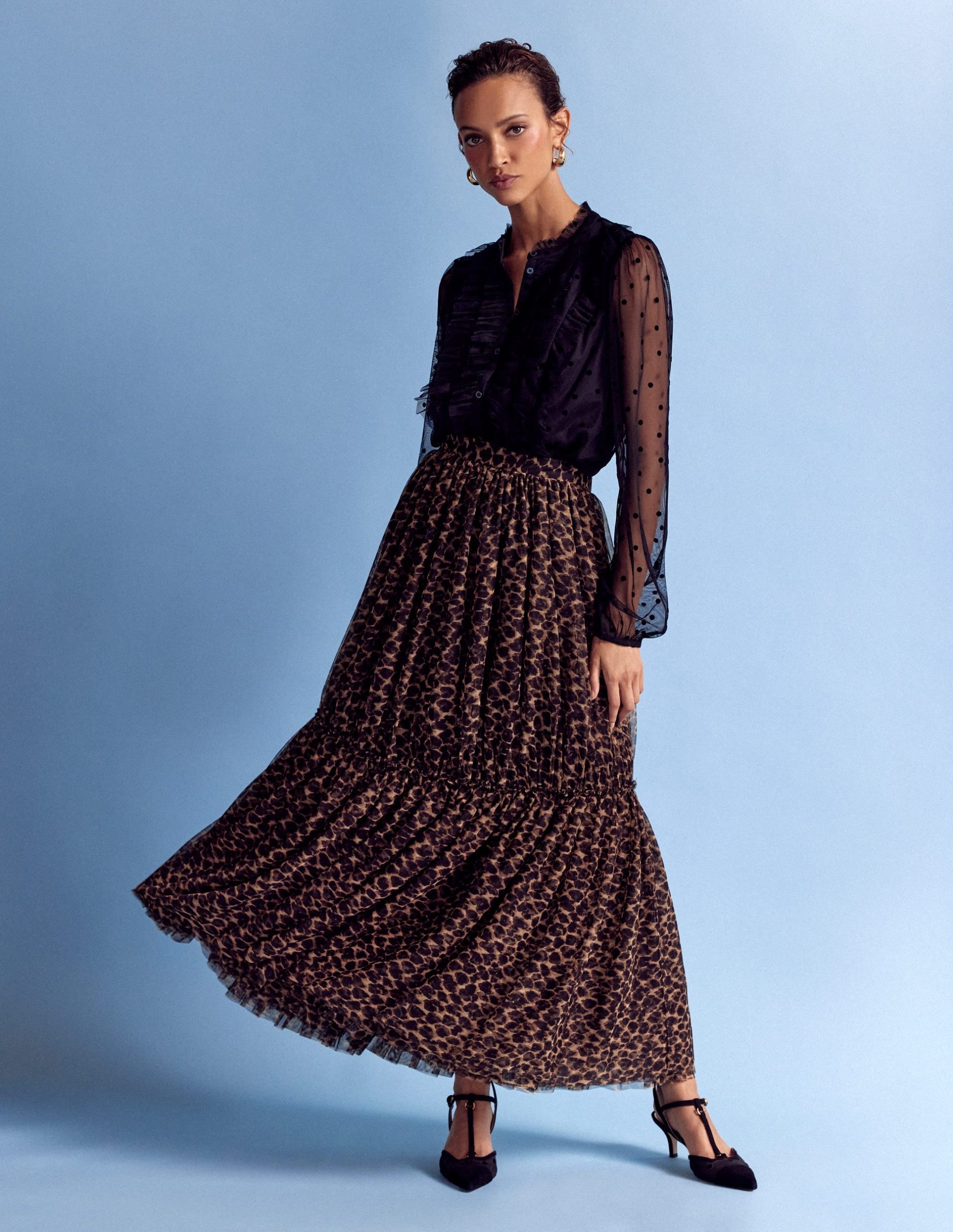 Frilled Tulle Blouse-Black - Image 5