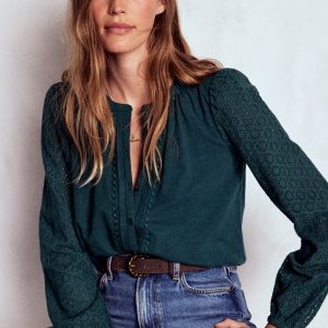 Eden Broderie Jersey Shirt-Midnight Teal