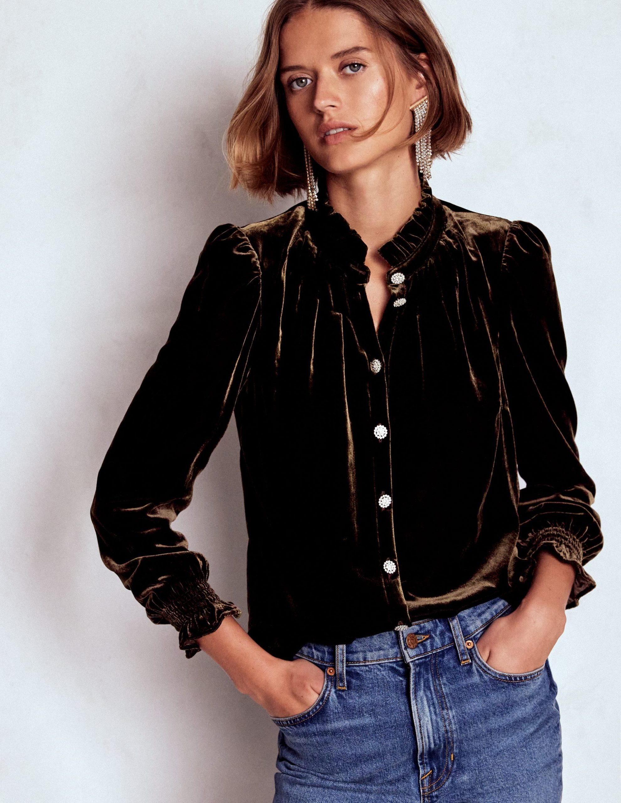 Lorna Pleat Neck Velvet Top-Espresso - Image 6