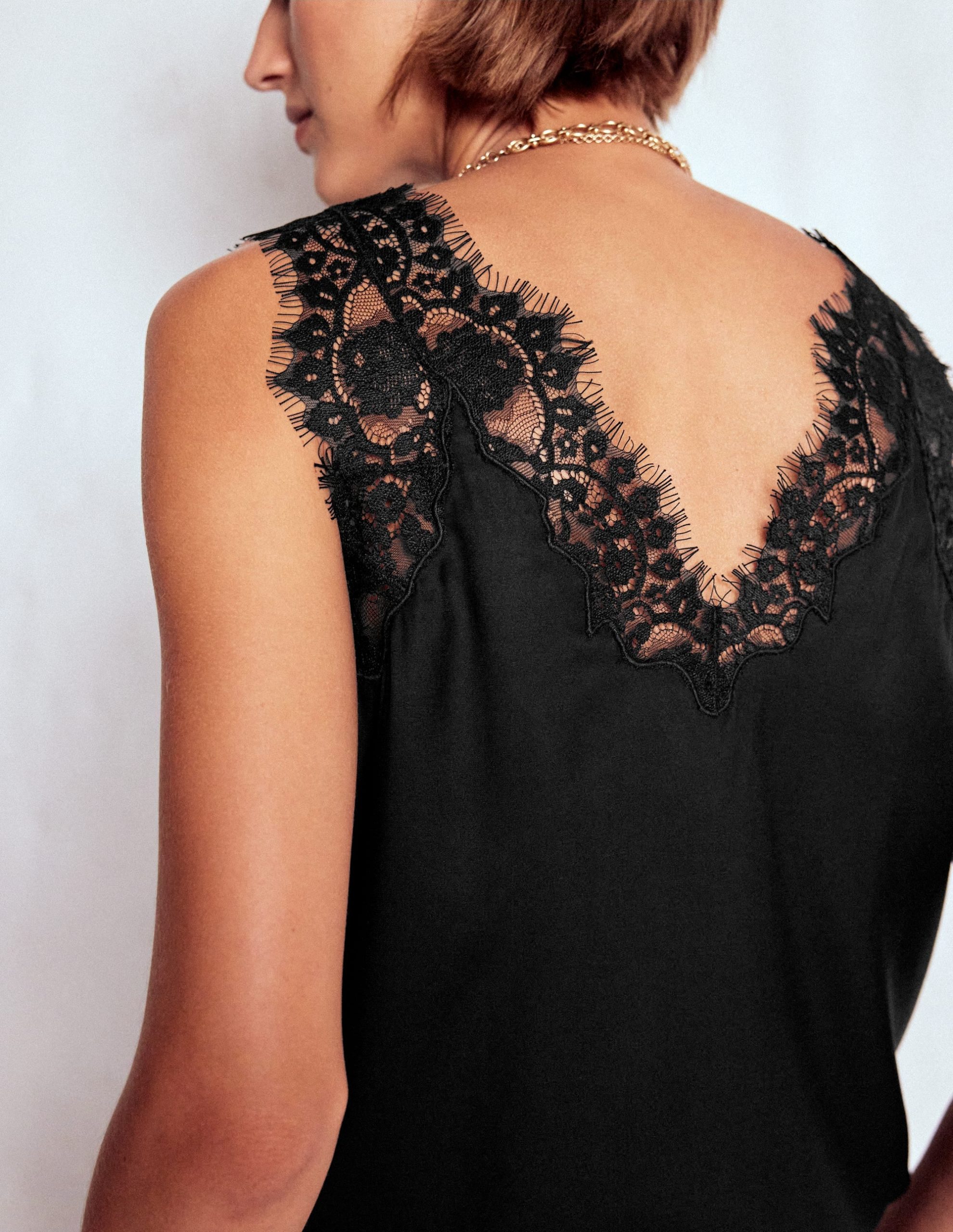 Silk-blend Lace Trim Cami Top-Black - Image 5