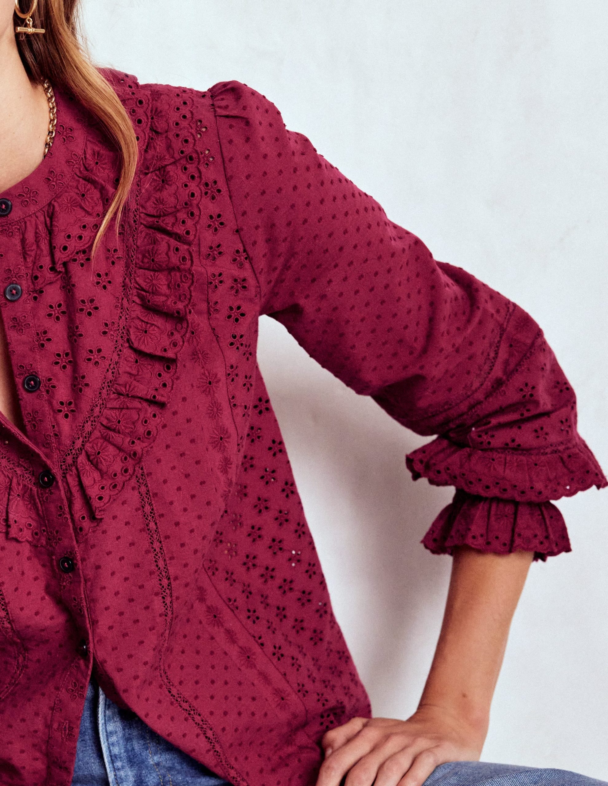 Broderie Ruffle Top-Ruby Red - Image 3