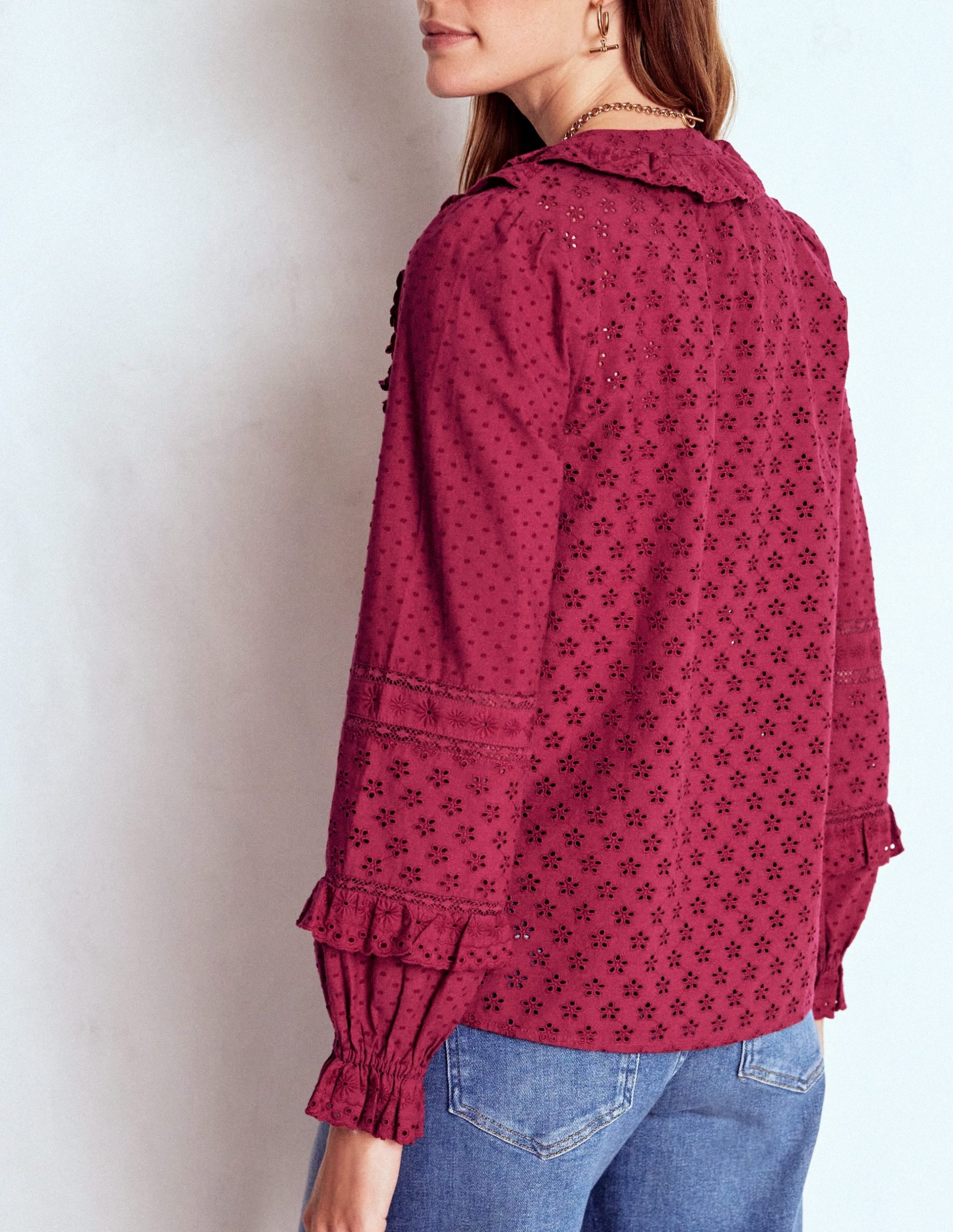 Broderie Ruffle Top-Ruby Red - Image 4