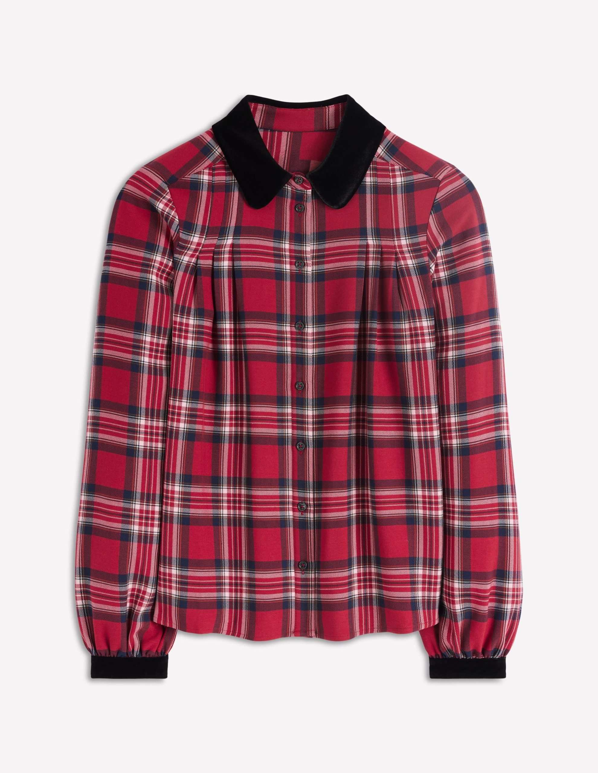 Velvet Collared Check Shirt-Red Check - Image 7