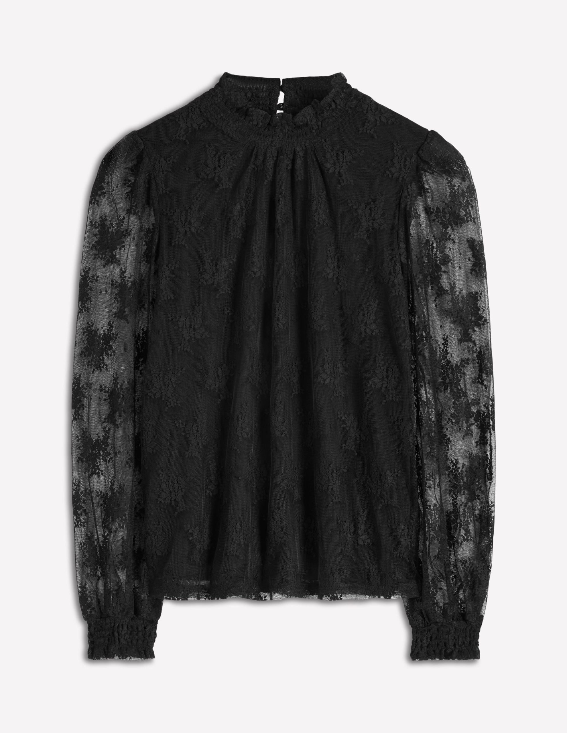 Smock Neck Tulle Top-Black - Image 6