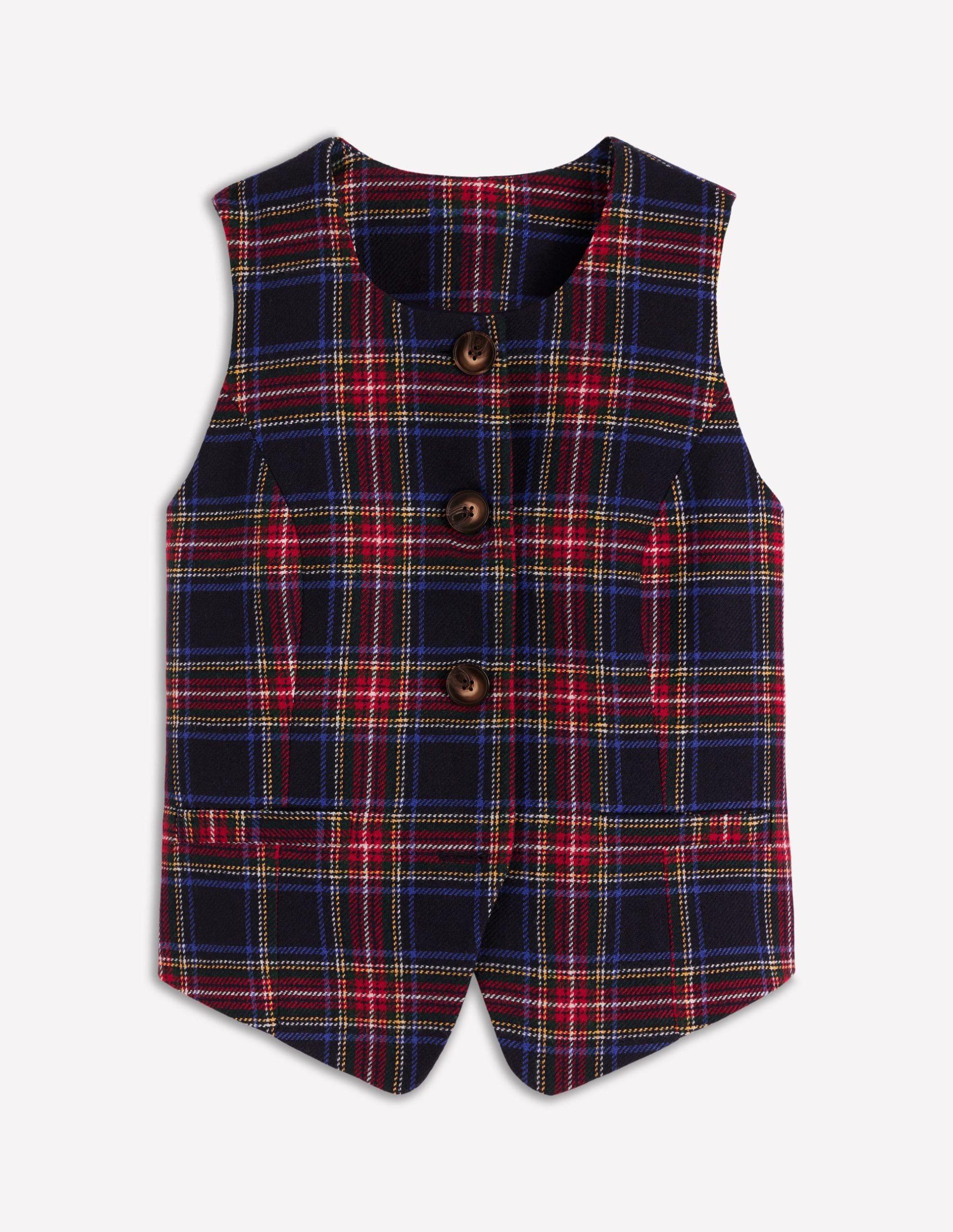 Tailored Check Waistcoat-Navy. Green and Red Check - Image 6