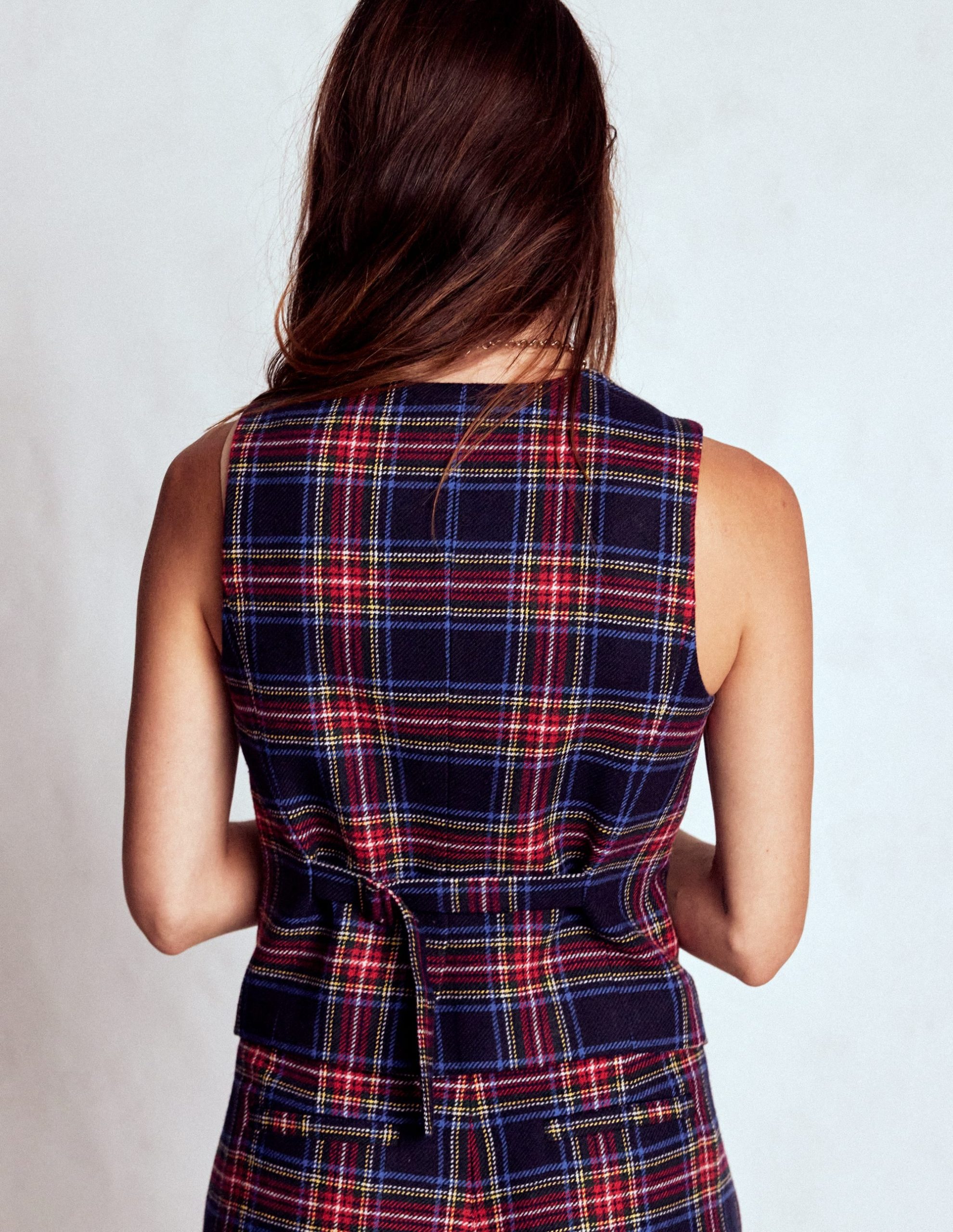 Tailored Check Waistcoat-Navy. Green and Red Check - Image 3