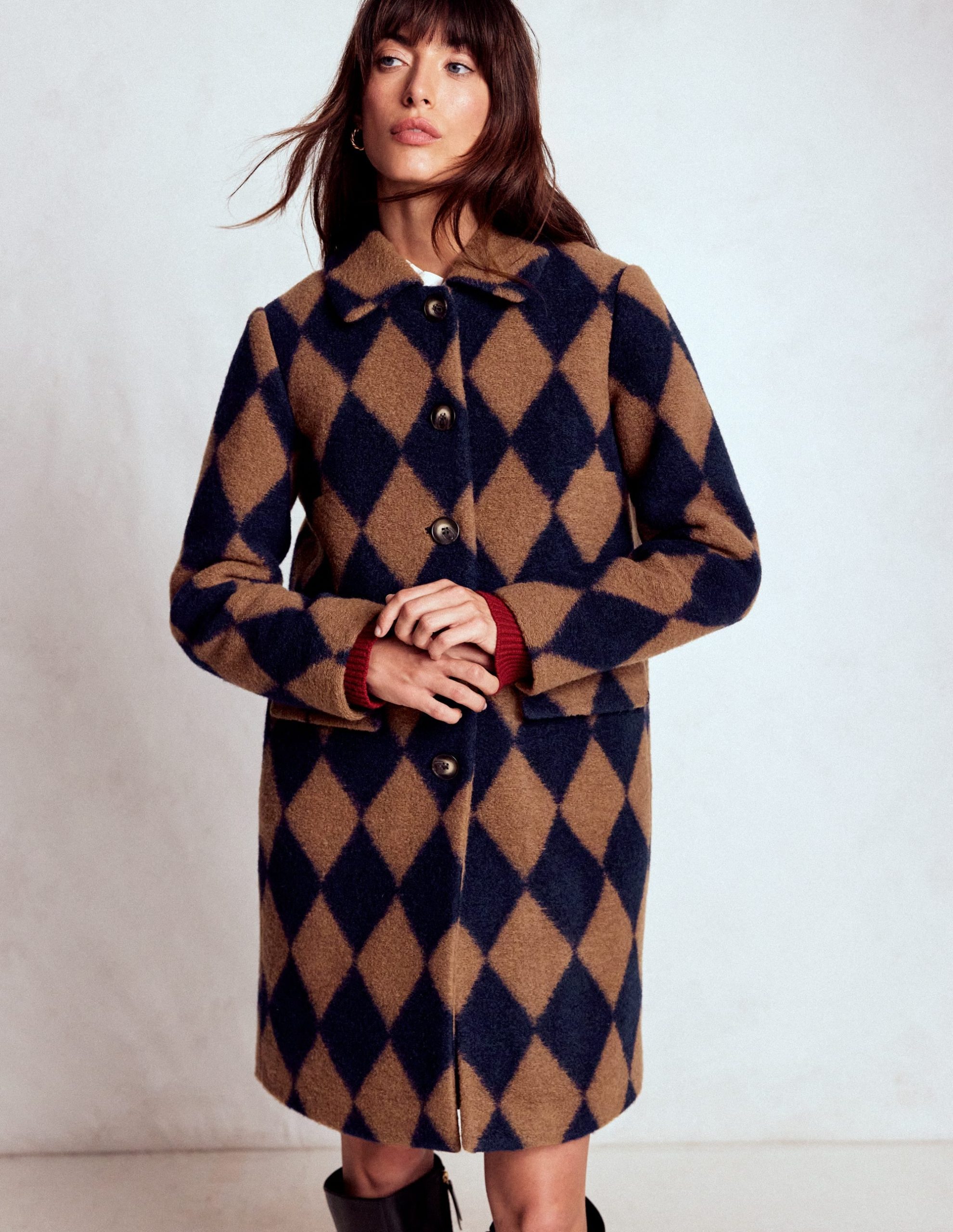 Edinburgh Swing Coat-Camel and Navy Argyle - Image 5
