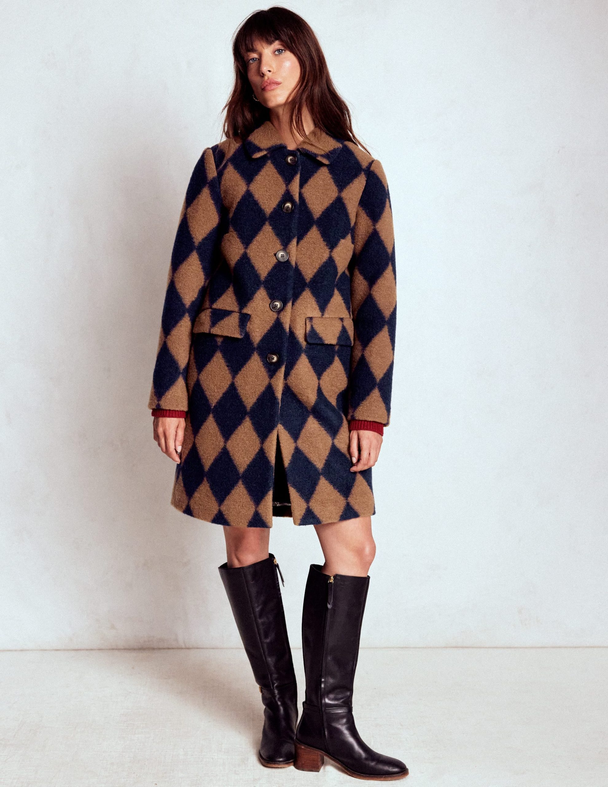 Edinburgh Swing Coat-Camel and Navy Argyle - Image 6