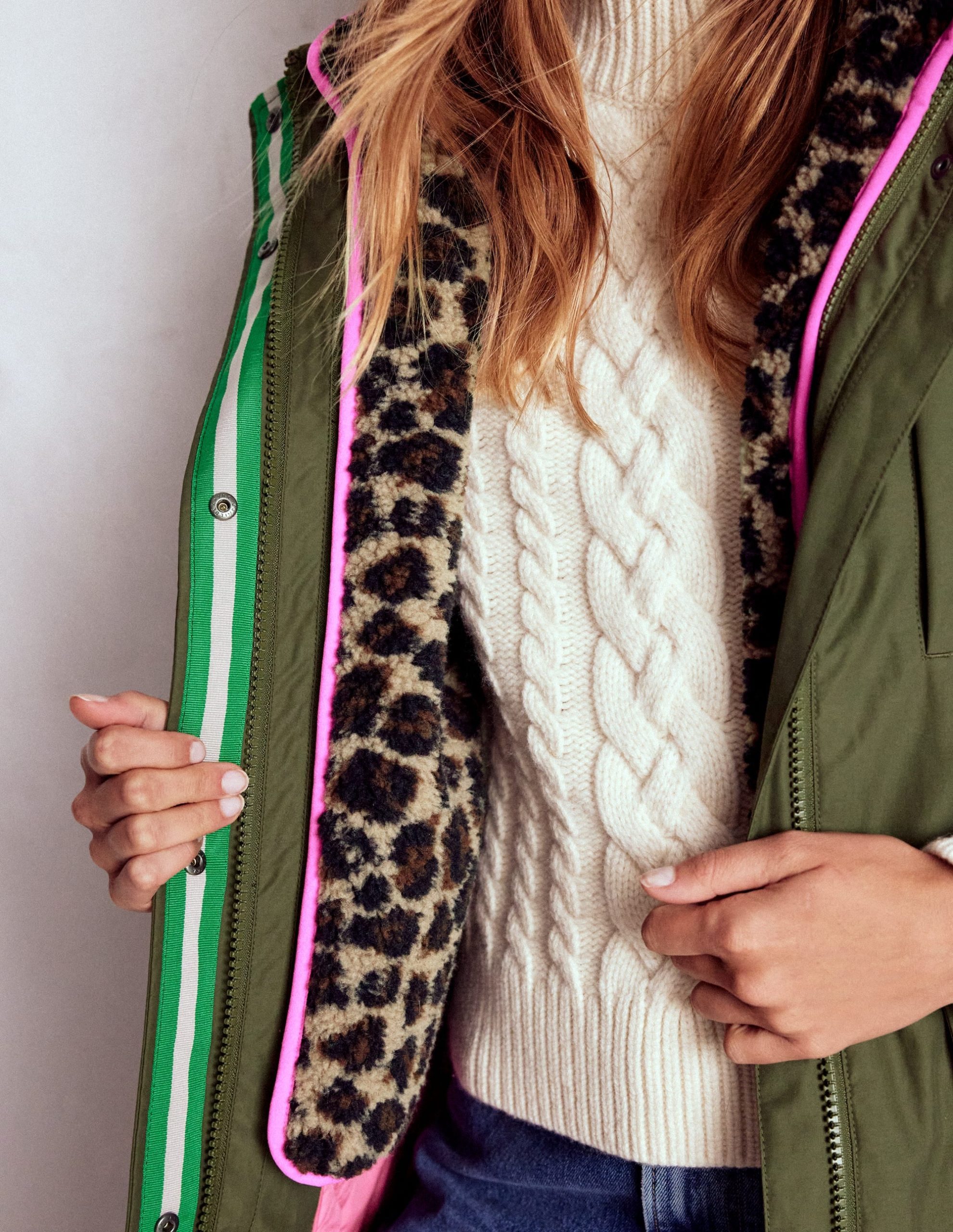 4-In-1 Hooded Parka-Green. Navy. Leopard Borg - Image 5