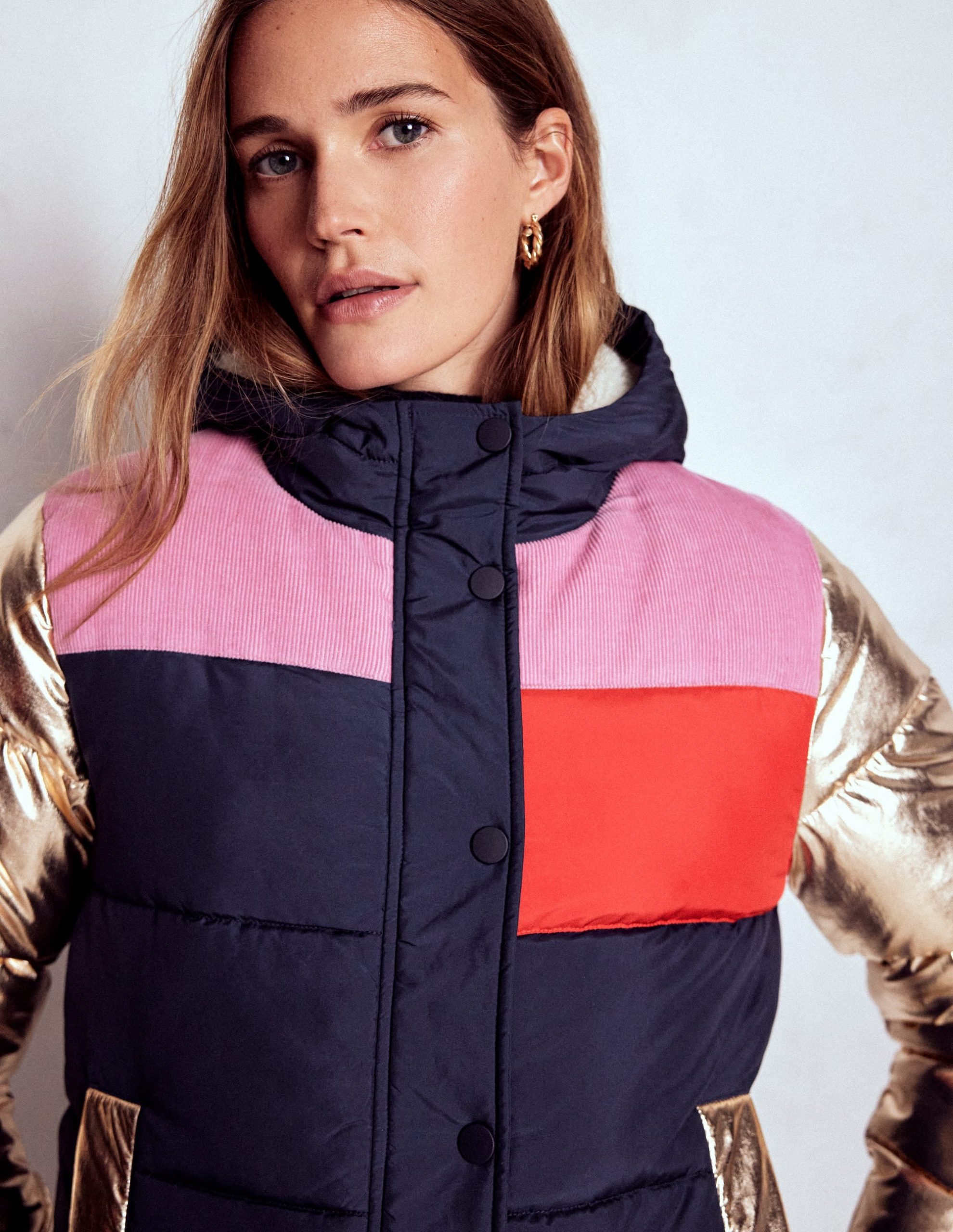 Padded Puffer Coat-Navy. Colourblock