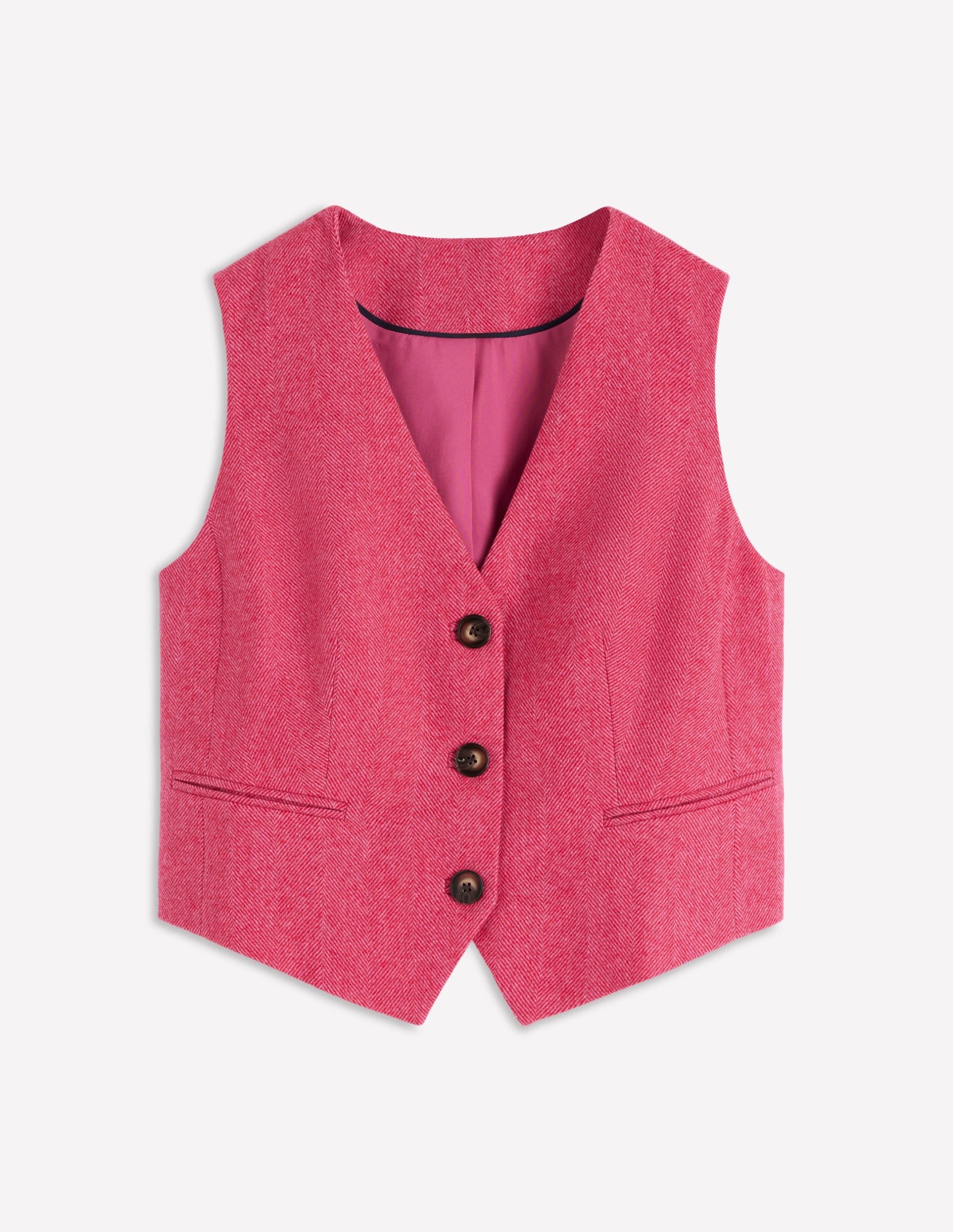 Pink Wool Waistcoat-Red and Pink Wide Herringbone - Image 7