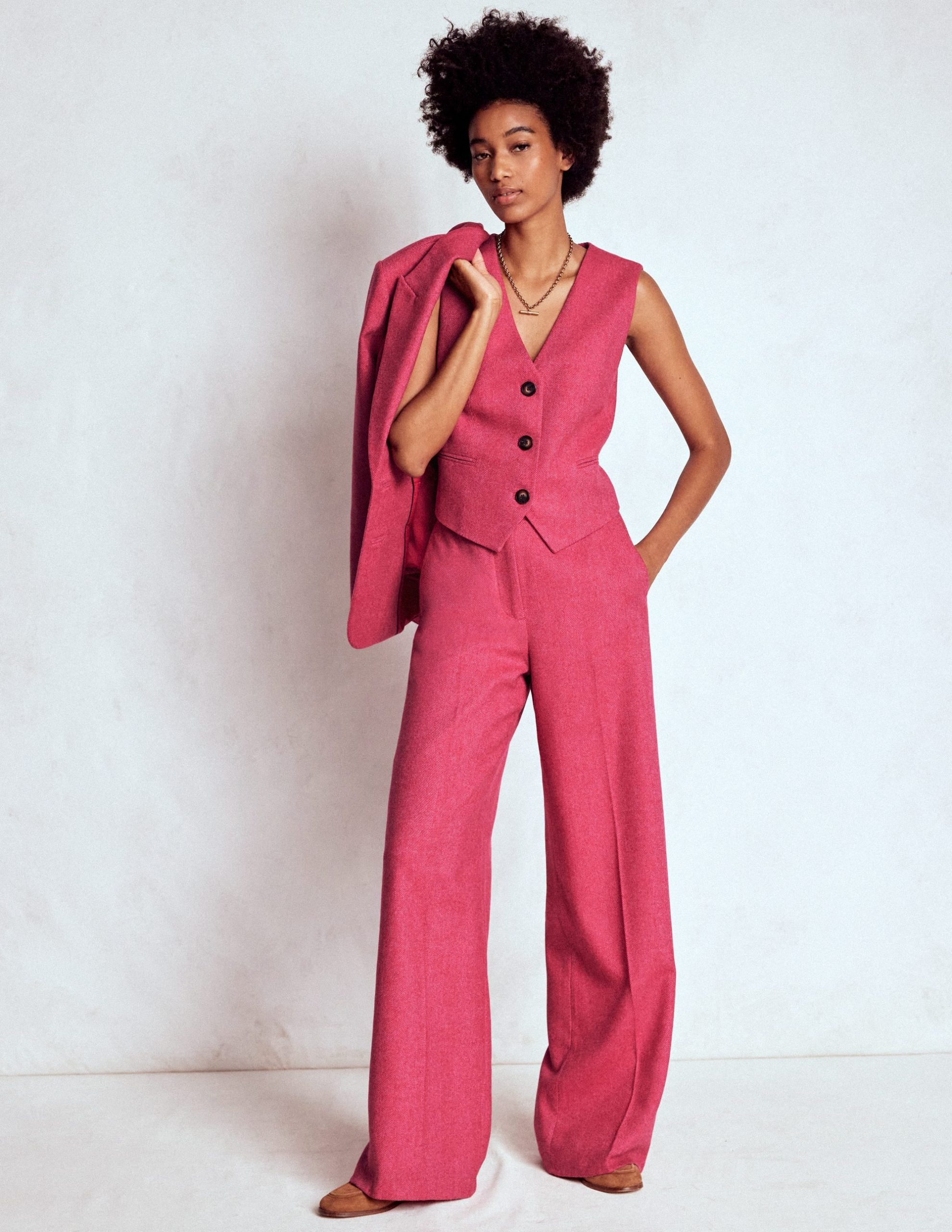 Pink Wool Waistcoat-Red and Pink Wide Herringbone - Image 2