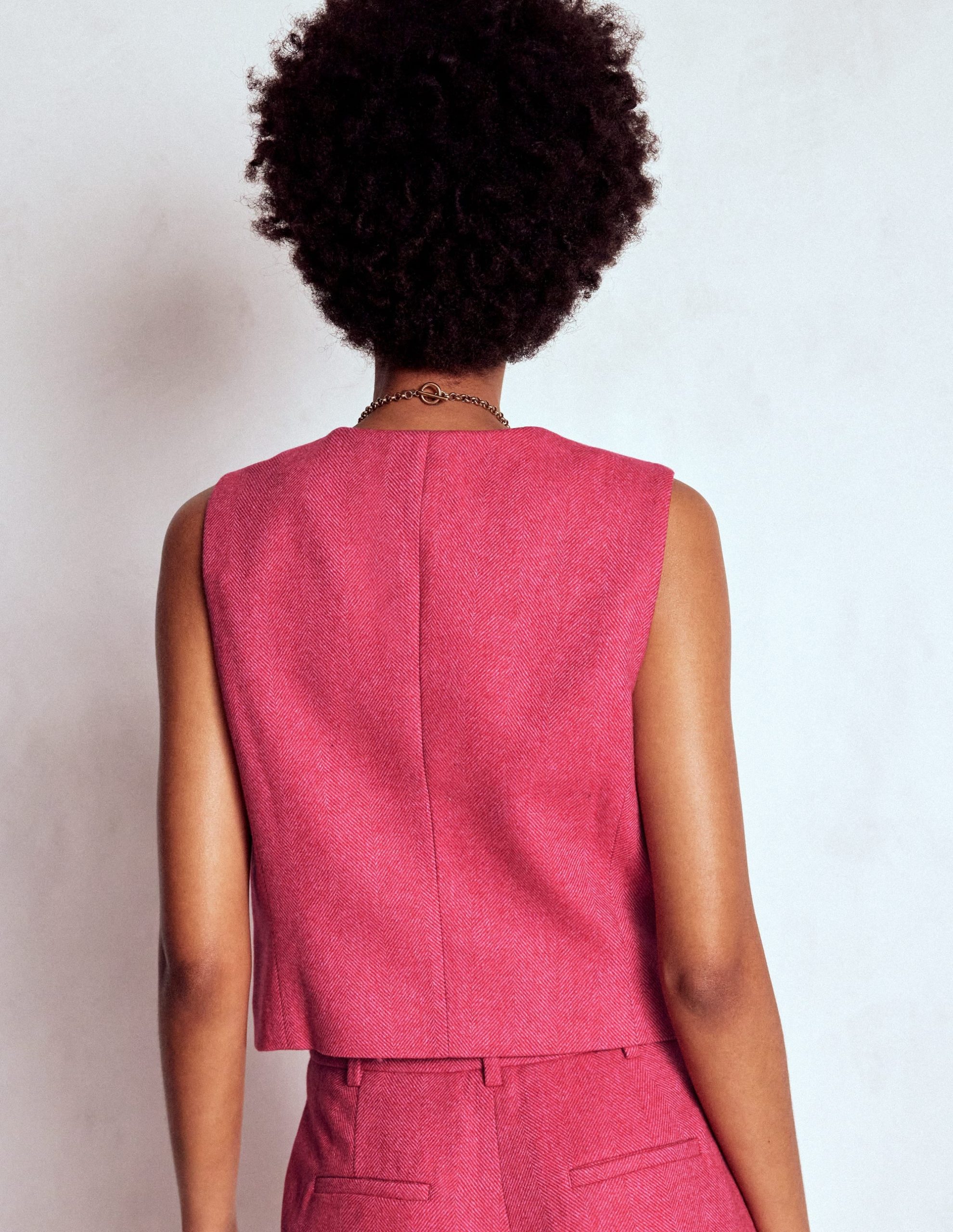 Pink Wool Waistcoat-Red and Pink Wide Herringbone - Image 4