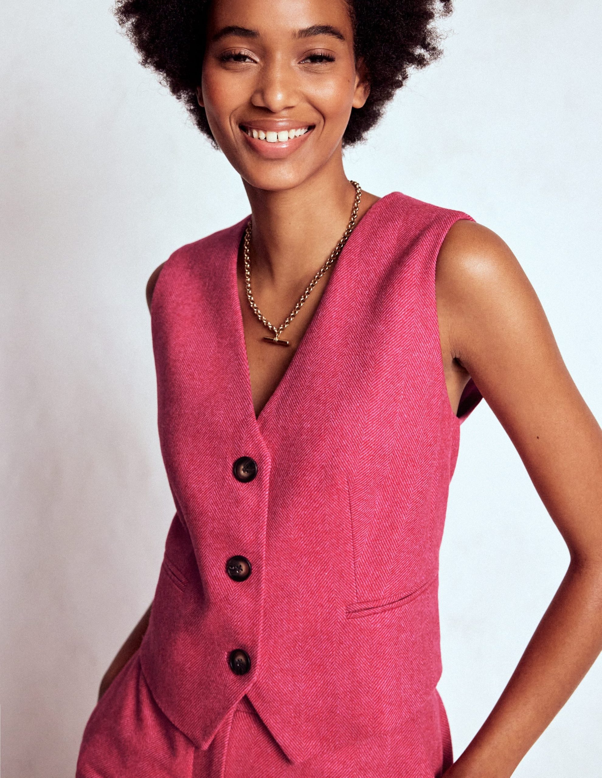 Pink Wool Waistcoat-Red and Pink Wide Herringbone - Image 5