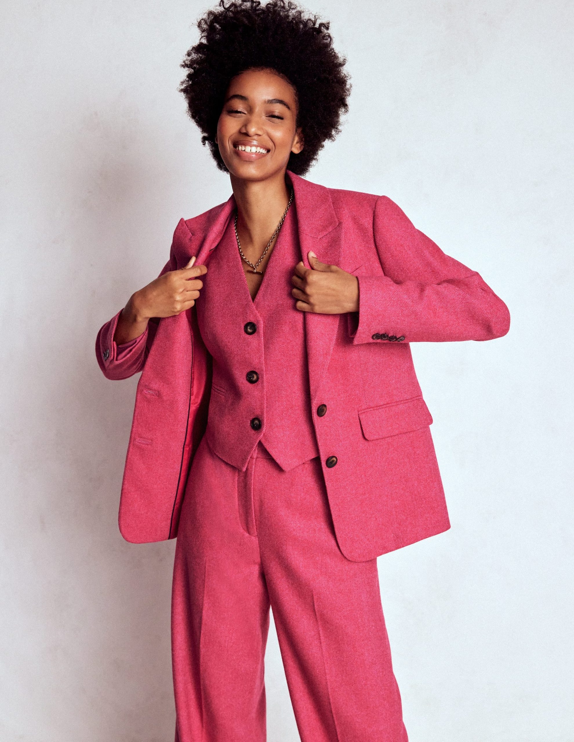 Pink Wool Waistcoat-Red and Pink Wide Herringbone - Image 6