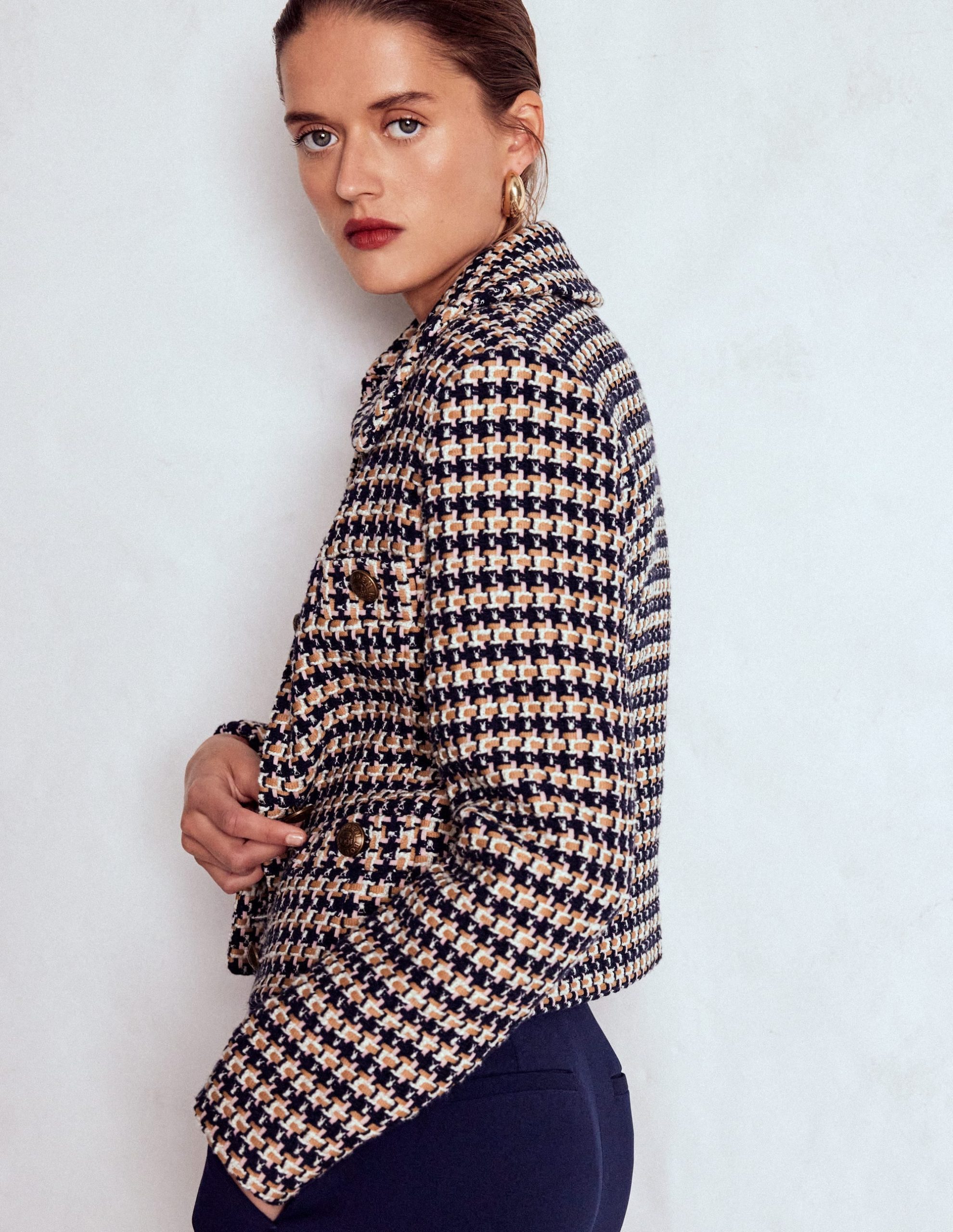 Button Up textured Jacket-CAMEL AND PINK TEXTURE - Image 6